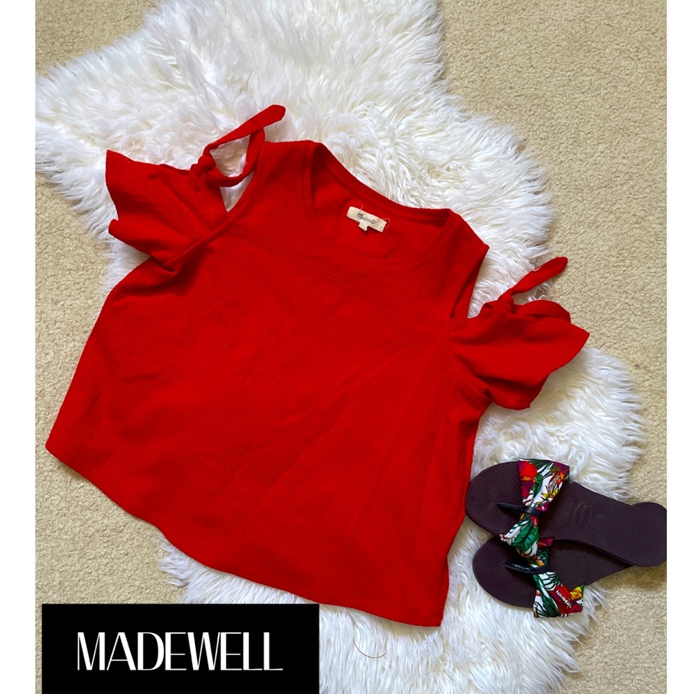 MADEWELL RED COLD SHOULDER SHORT SLEEVE TOP • SM